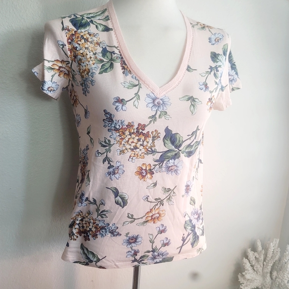 GERARD DAREL VALORA FLORAL-PRINT KNITTED V-NECK SHORT SLEEVE WOMEN'S SIZE MEDIUM - Picture 13 of 16